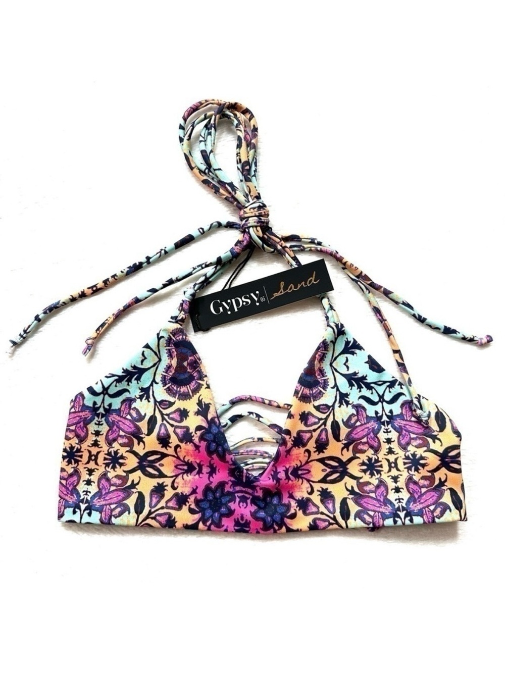 Gypsy 05 Mosaic Strappy Boho Swim Top Cutout Back Bikini XS NWT